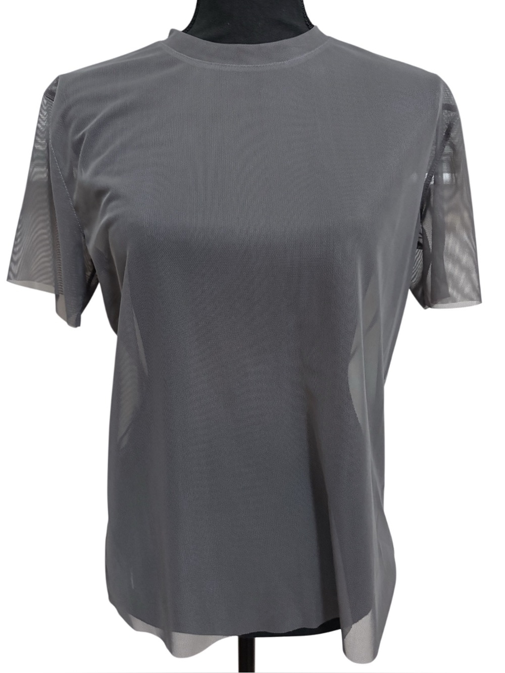 Oak + Fort Sheer Grey Mesh Crewneck T-Shirt Grunge Rave - Size Small